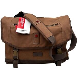 Wenger Water Repelling Waxed Canvas‎ Messenger Shoulder Bag Brown 16in Laptop